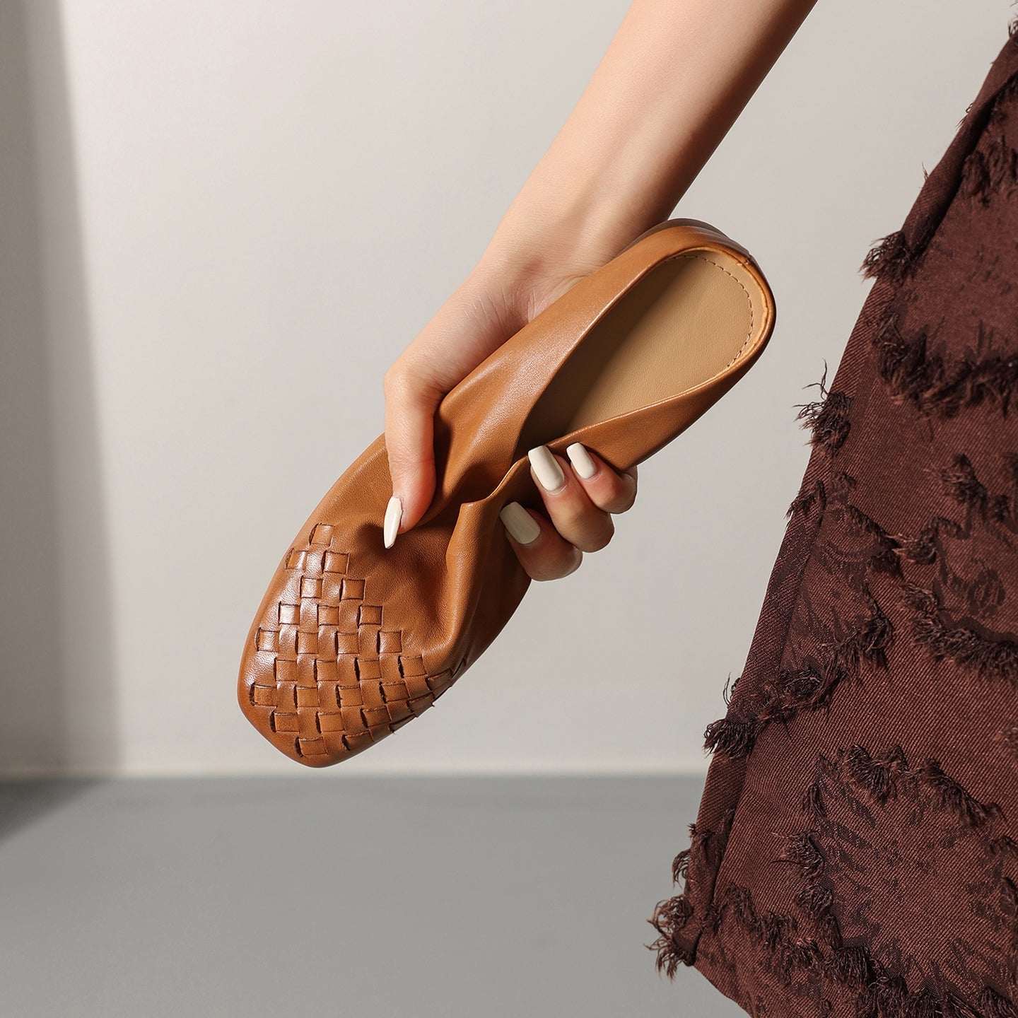 Women's Hand-Woven Full Grain Leather Mules | Square Toe Slip-On Backless Loafers