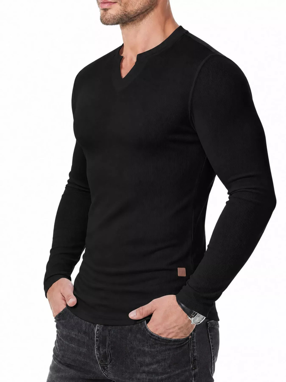 Men's Ribbed Slim-Fit Long-Sleeve Henley — photo 7