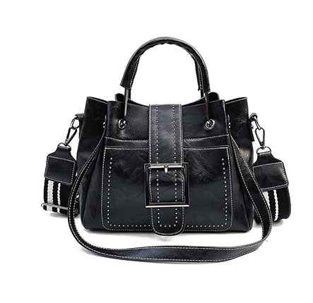 Women's Double Layer Cowhide Leather Bucket Bag - Genuine Leather Shoulder Handbag | Black Brown Pink