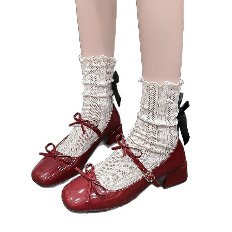Women's Square-Toe Mary Jane Shoes with Bow - Chunky Heel Dress Shoes
