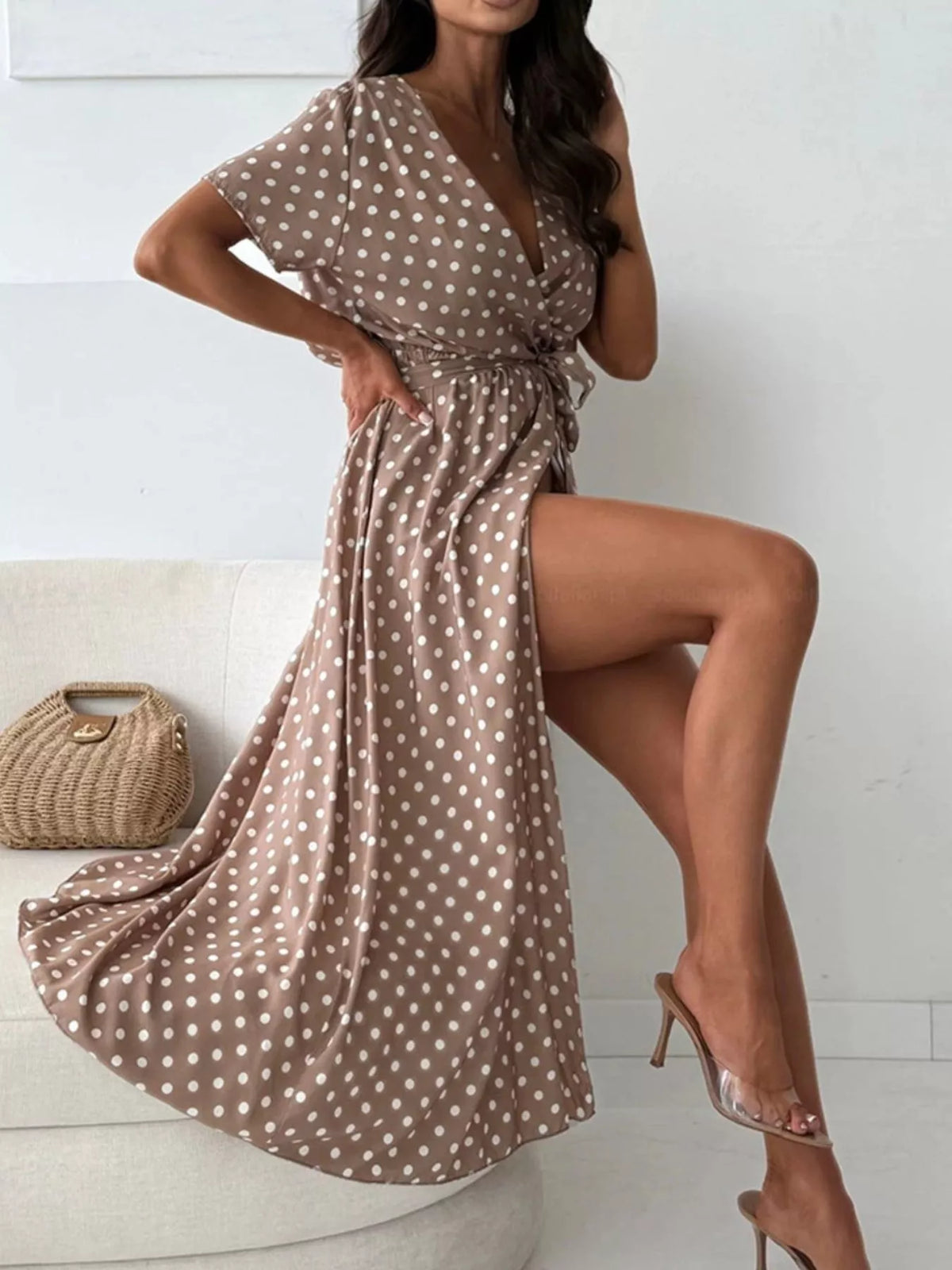 Polka-Dot Surplice Maxi Dress