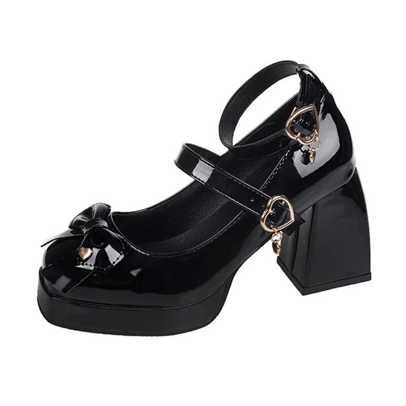 Mary Jane Heels With Bow – 9cm Block Heel Pumps for Women | Punk-Inspired Style