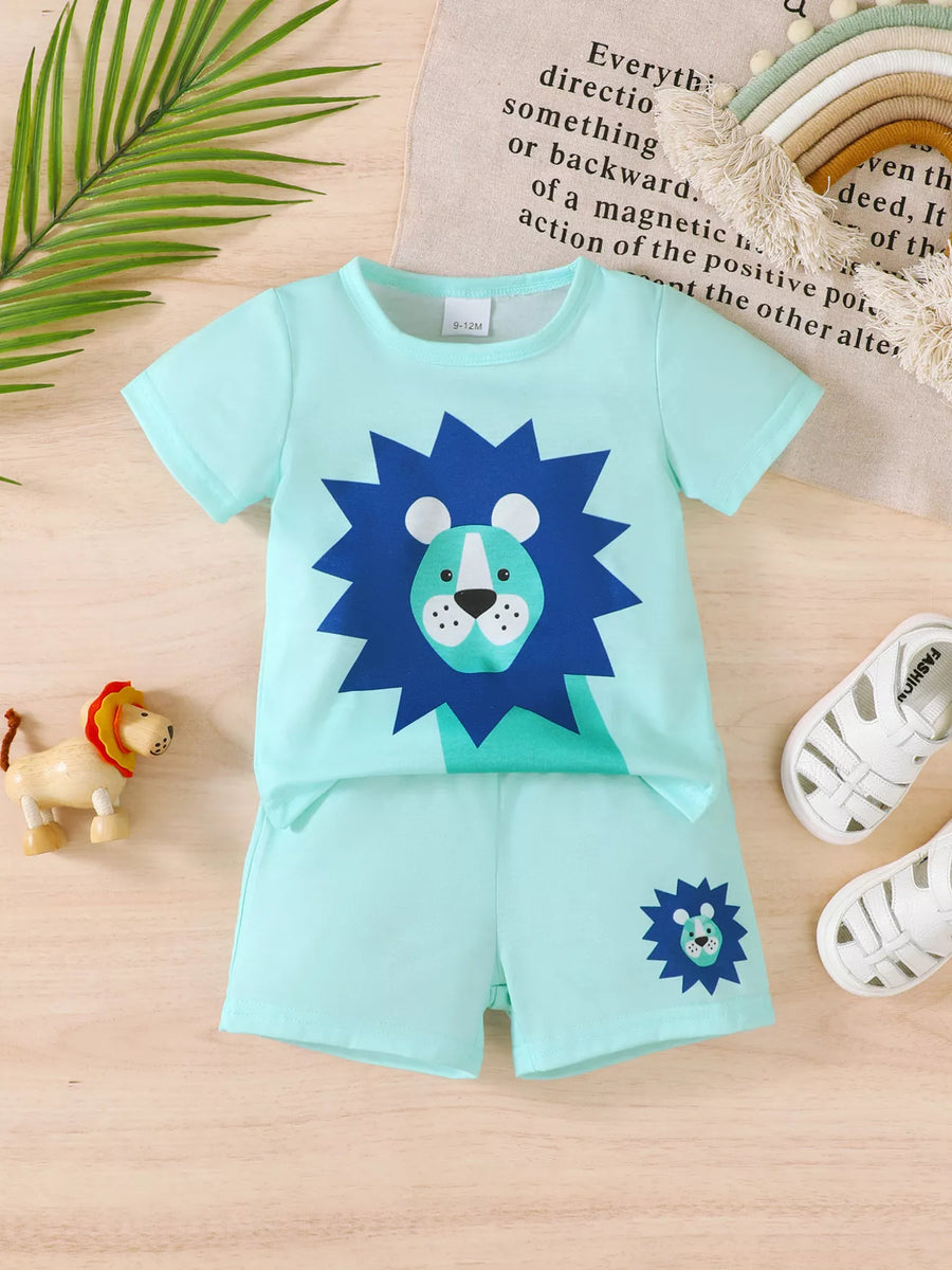 Poppy Lane Lion Short-Sleeve Top and Shorts Set
