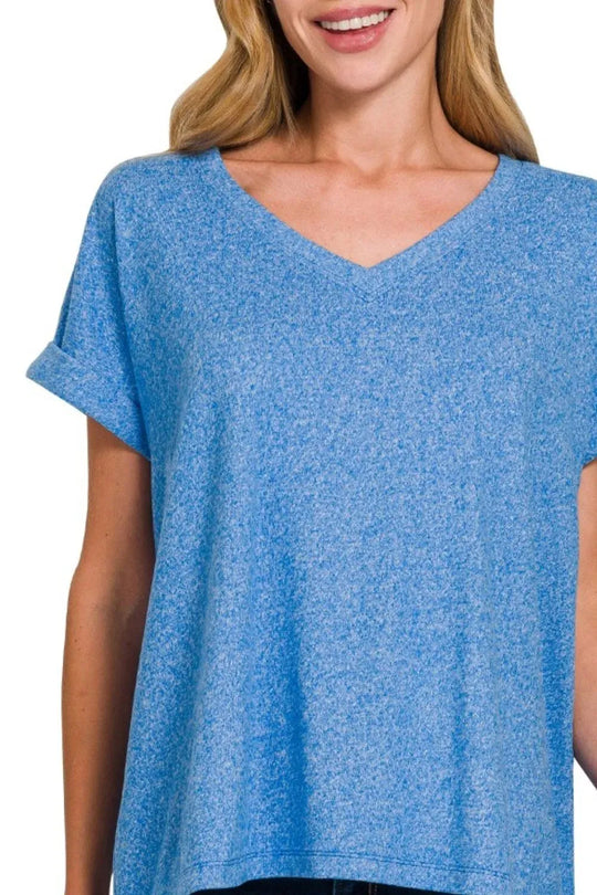 Another view: Soft Melange Hacci V-Neck Tee — OCEAN BLUE