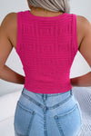 Geometric-knit sleeveless front-cutout crop top
