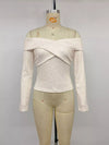 Apricot off-shoulder long-sleeve crop top for women