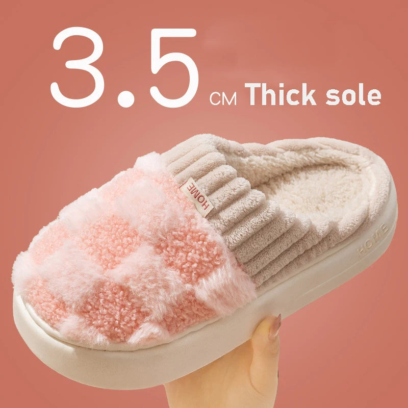 Plaid Plush Slippers for Women & Men