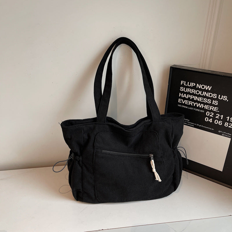Women's Corduroy Tote Bag – Casual Everyday Shoulder Bag with Double Straps