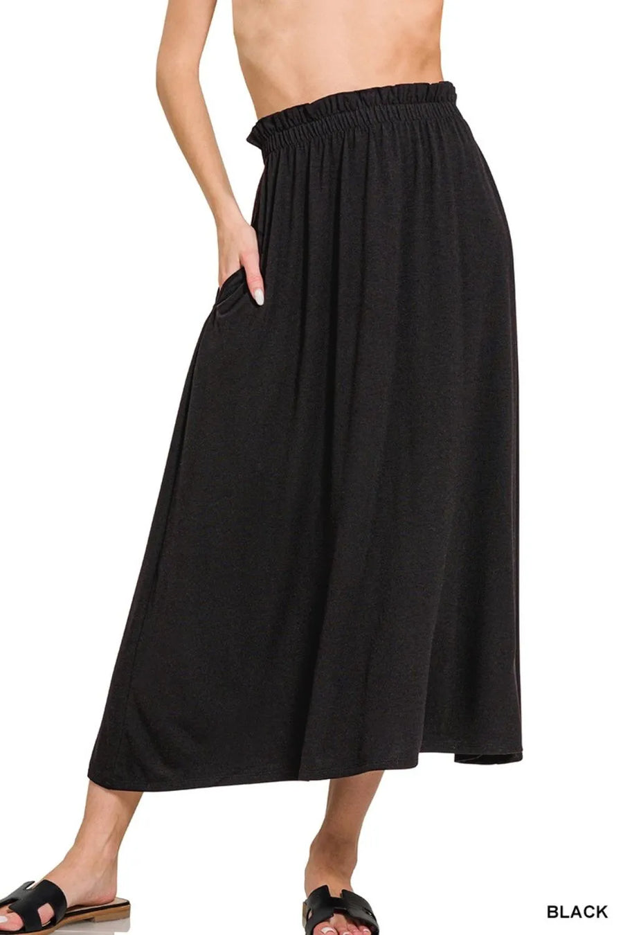 Paperbag Waist Midi Skirt with Pockets
