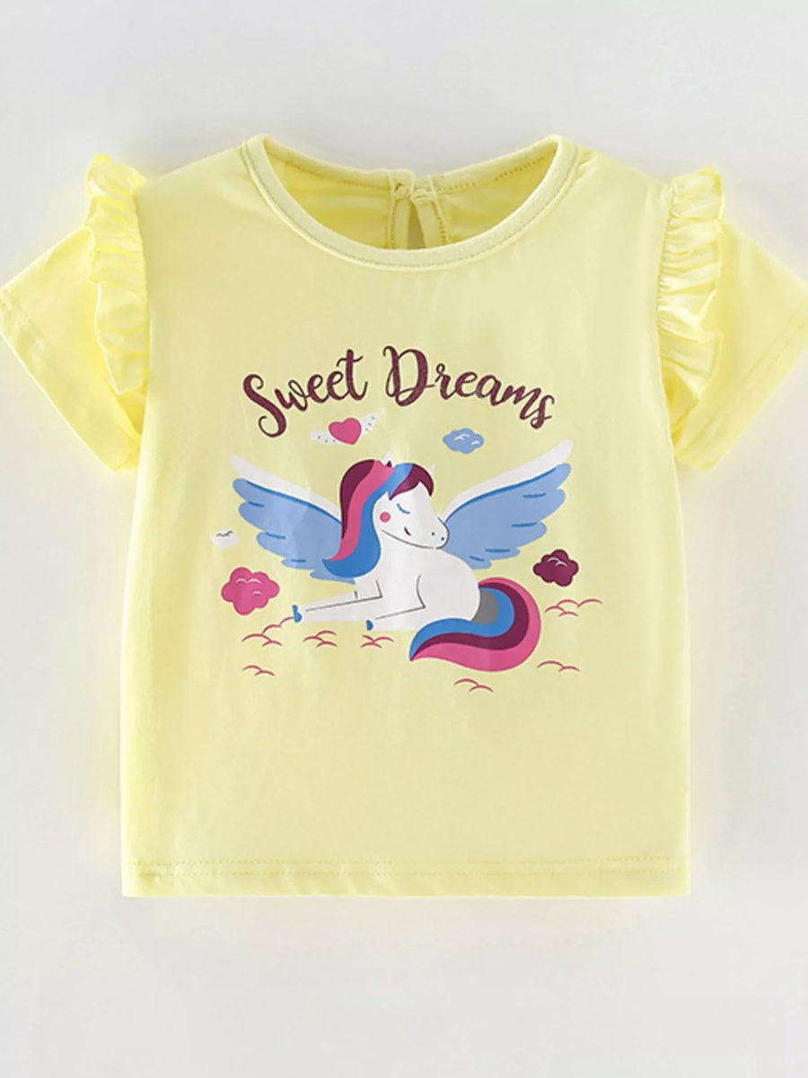Girls' Unicorn Graphic Ruffle-Sleeve T-Shirt – Yellow