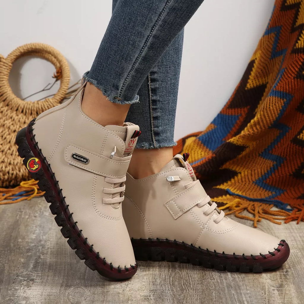 Women's Lace Up Platform Ankle Boots – Flat Platform PU Leather Booties