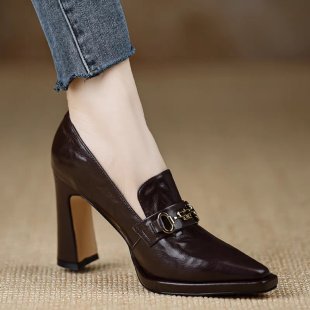 Retro Chunky-Heel Pointed-Toe Professional Women's Pumps | Slip-On Office Heels