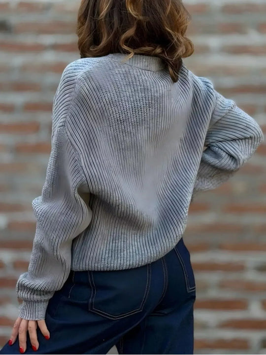 Another view: V-Neck Button-Up Knit Cardigan — Full Size
