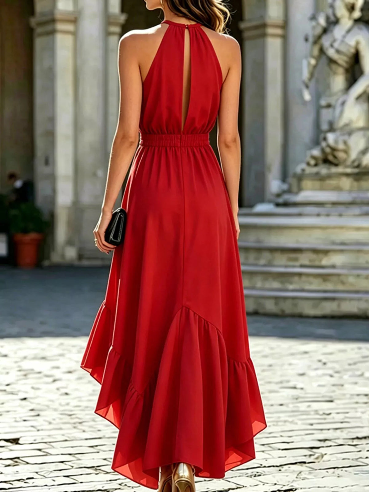 Ruffled High-Low Maxi Dress