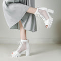 Women's Plus Size Mesh Peep Toe Chunky Heel Sandals | High Heel Open Toe