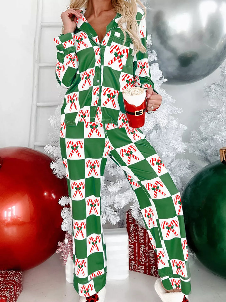 Candy-Cane Check Pajama Set — Green