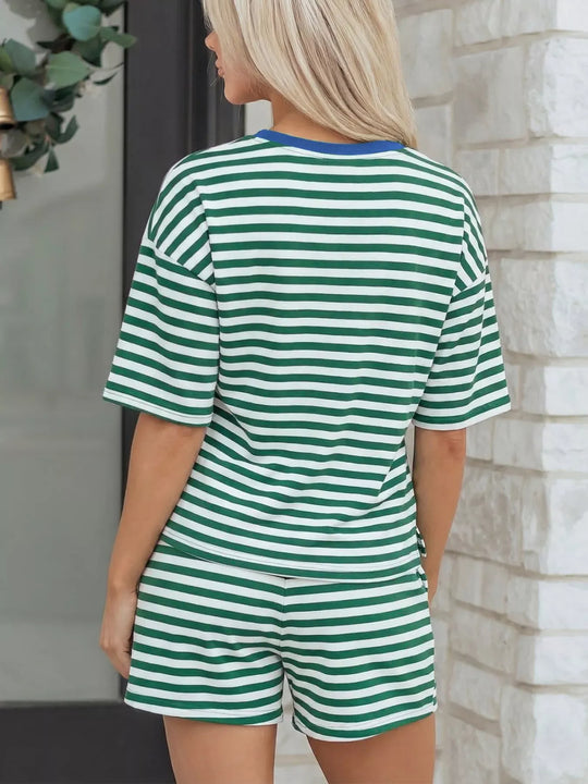 Another view: Stripe Boxy Tee and Drawstring Elastic Waist Shorts Set