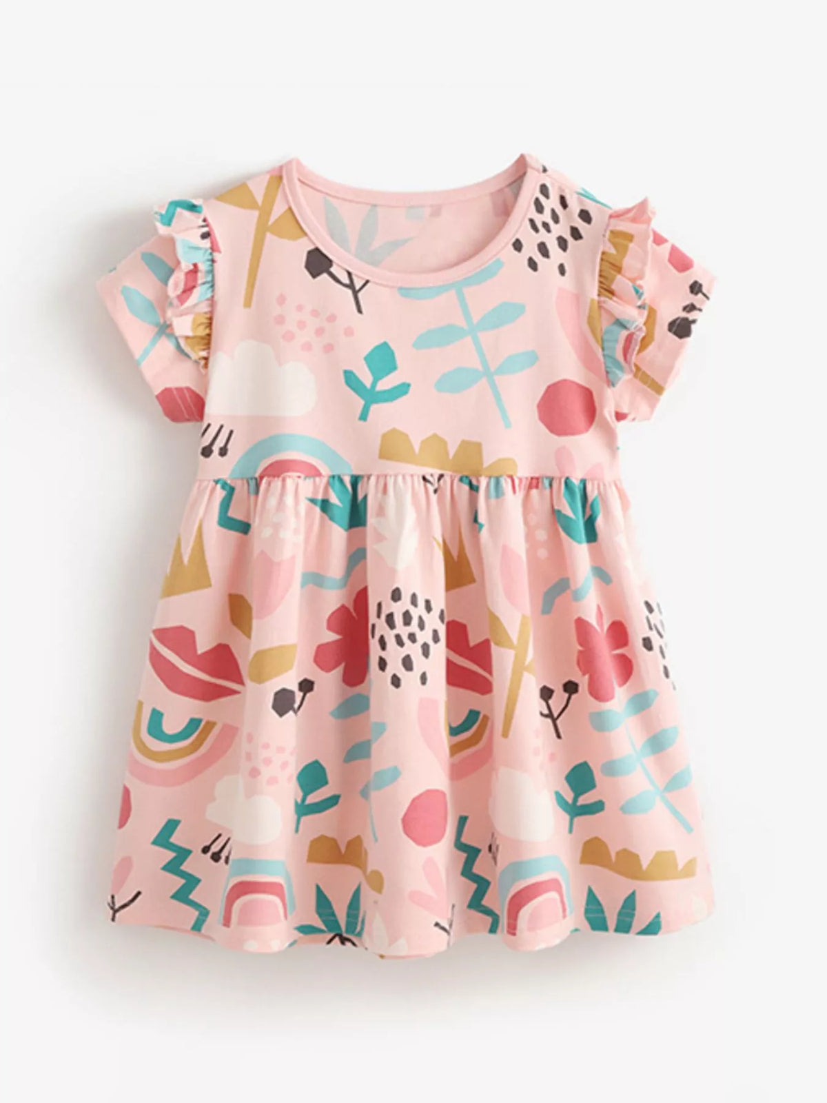 Pale Blush Ruffle-Sleeve Cotton Dress