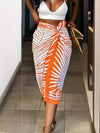 Abstract-print twist-front split midi skirt