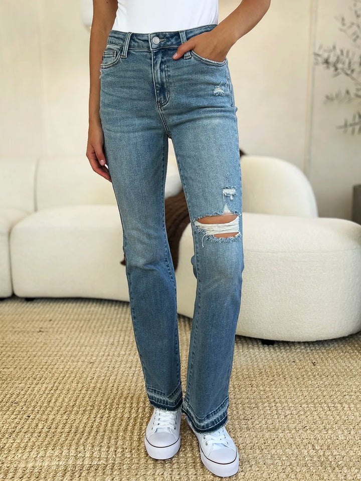 Judy Blue Sloane Mid-Rise Destroyed Hem Distressed Jeans — product view 1