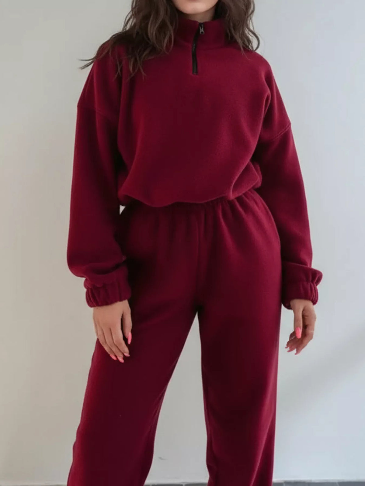 Women's Quarter Zip Sweatshirt and Pants Set — 2-Piece Matching Lounge Outfit