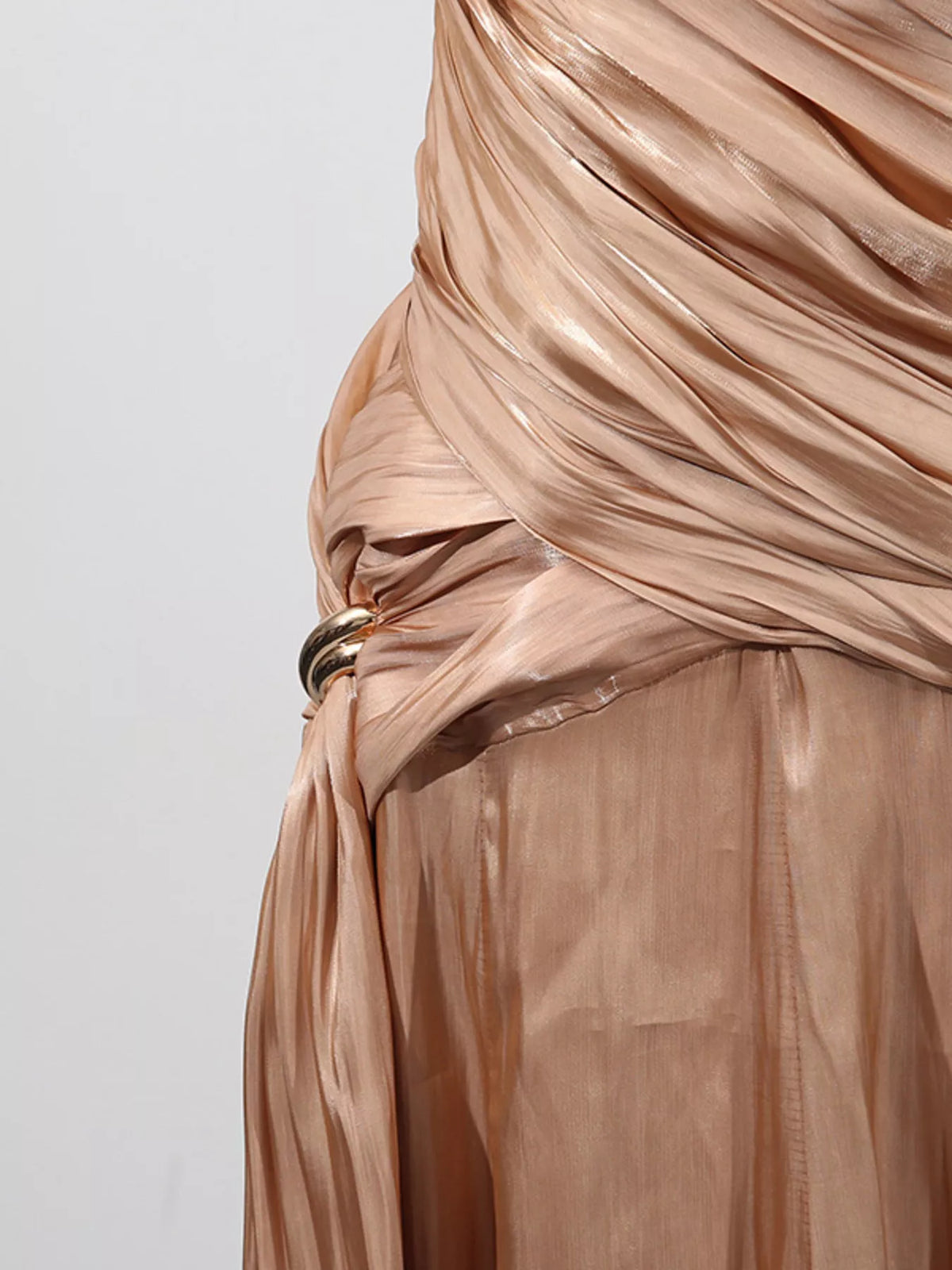 Champagne Ruched Halter-Neck Maxi Dress