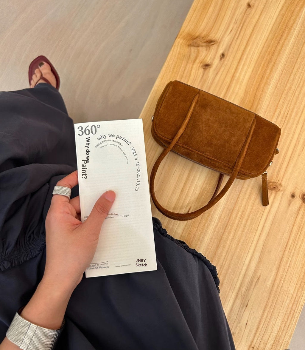 Suede & Sheepskin Mini Square Bag | Soft Structured Handbag