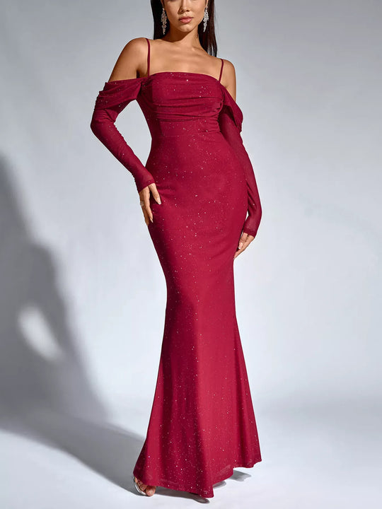 Another view: Glitter Ruched Long Sleeve Mermaid Maxi Dress