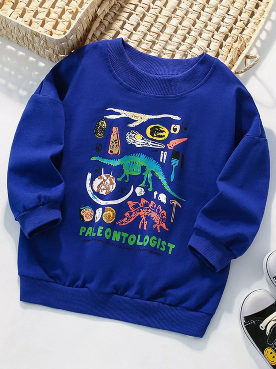 Kids’ Dinosaur Cotton Sweatshirt — Navy