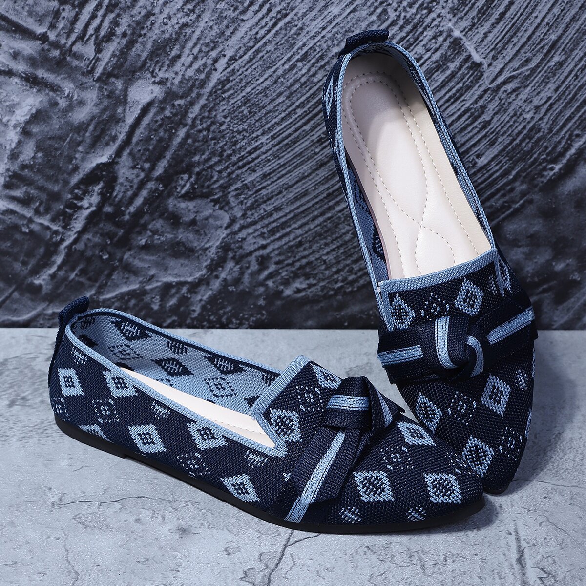 Bow-Tie Loafers | Breathable Mesh Slip-On Pointed Toe Flats