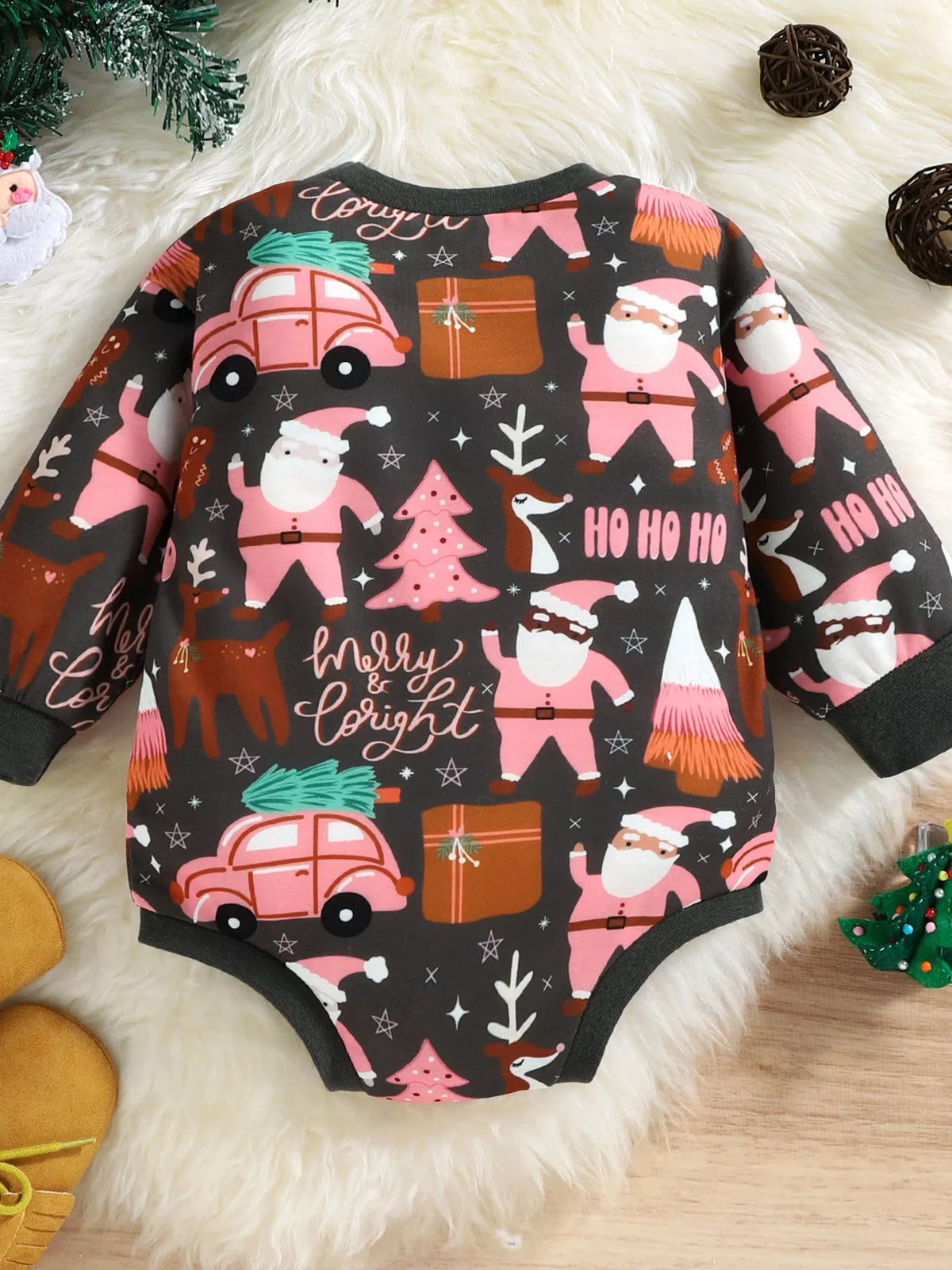 Bluebird Lane Christmas Print Long-Sleeve One-Piece Bodysuit