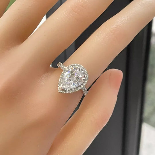 Another view: 4 Carat 925 Sterling Silver Moissanite Teardrop Ring