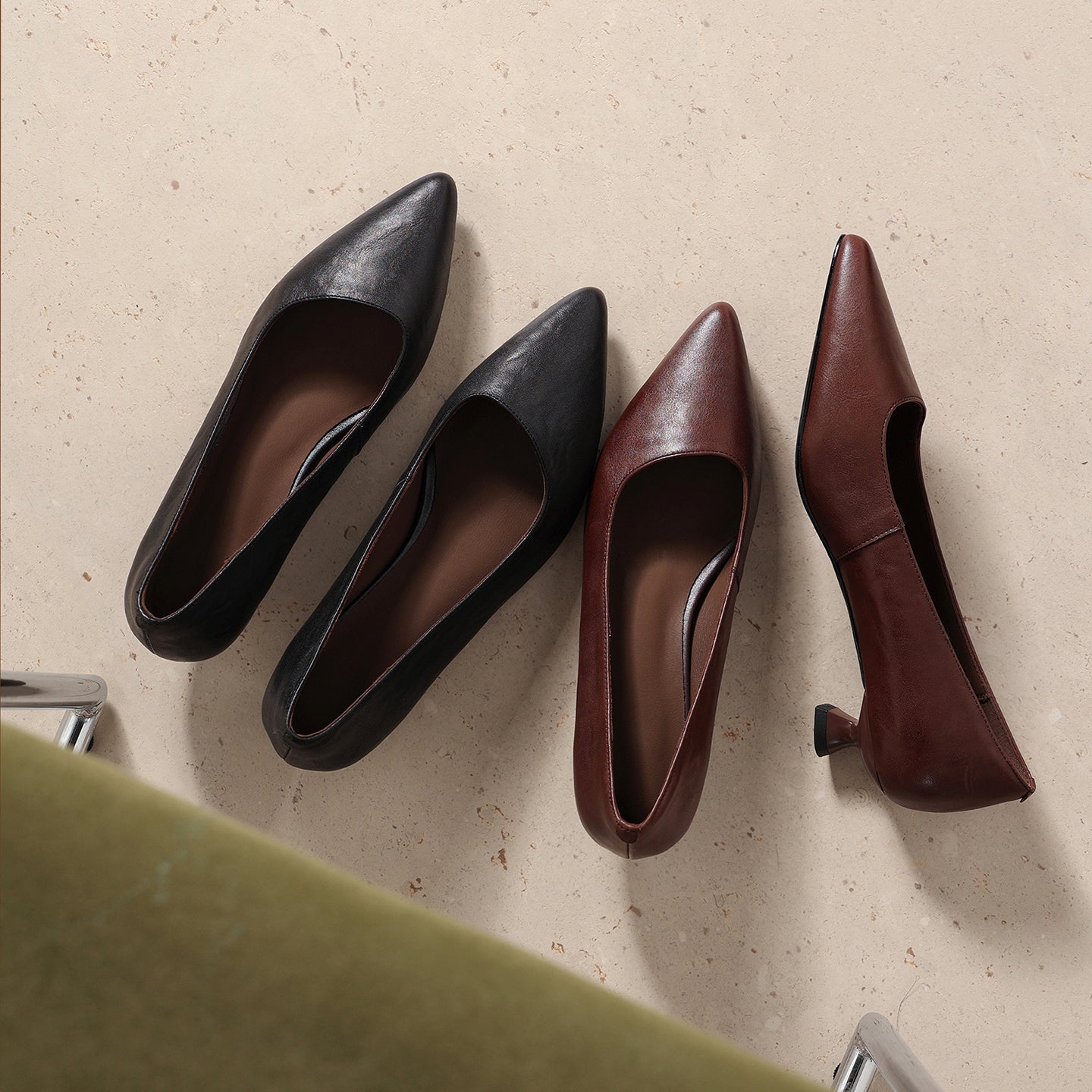Women's Pointed-Toe Kitten Heel Pumps | Washed Full-Grain Cowhide Office Shoes
