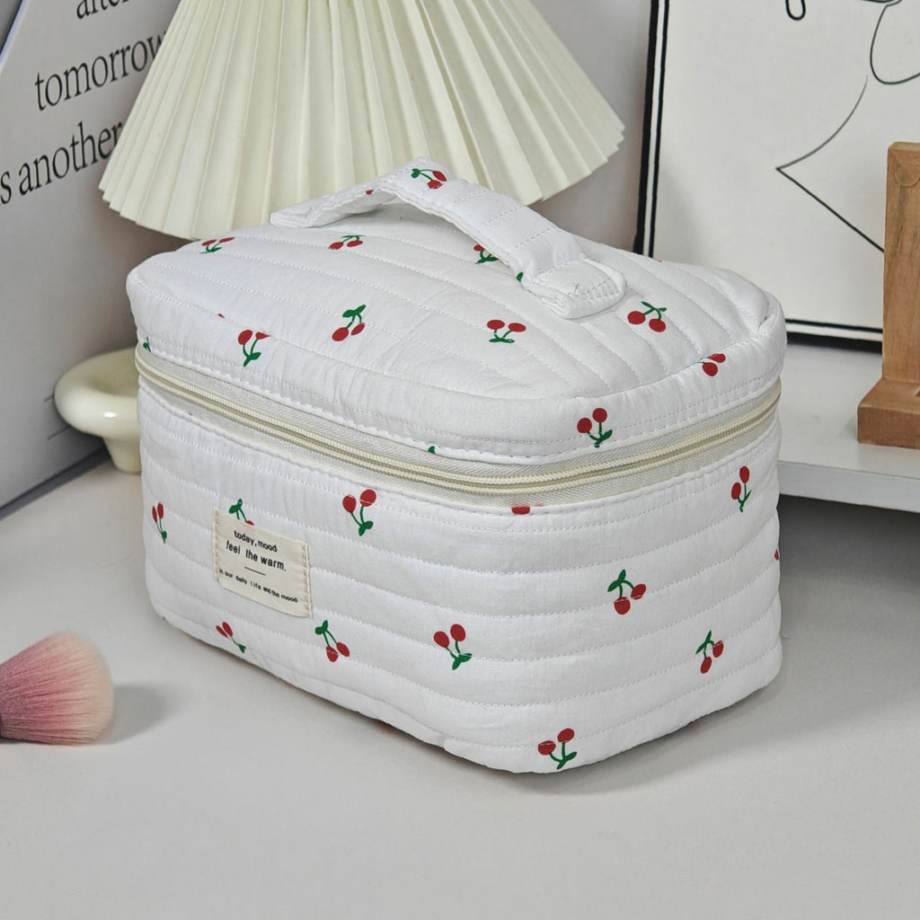 Large Capacity Cherry Print Makeup Storage Bag - Portable Cosmetic Organizer