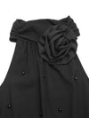 Black button-detail 3D flower bodysuit