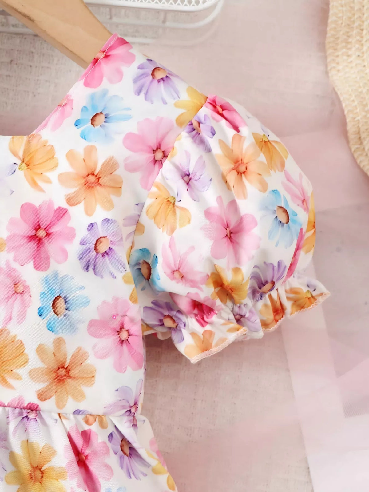 Floral Puff-Sleeve Ruffle-Hem Dress