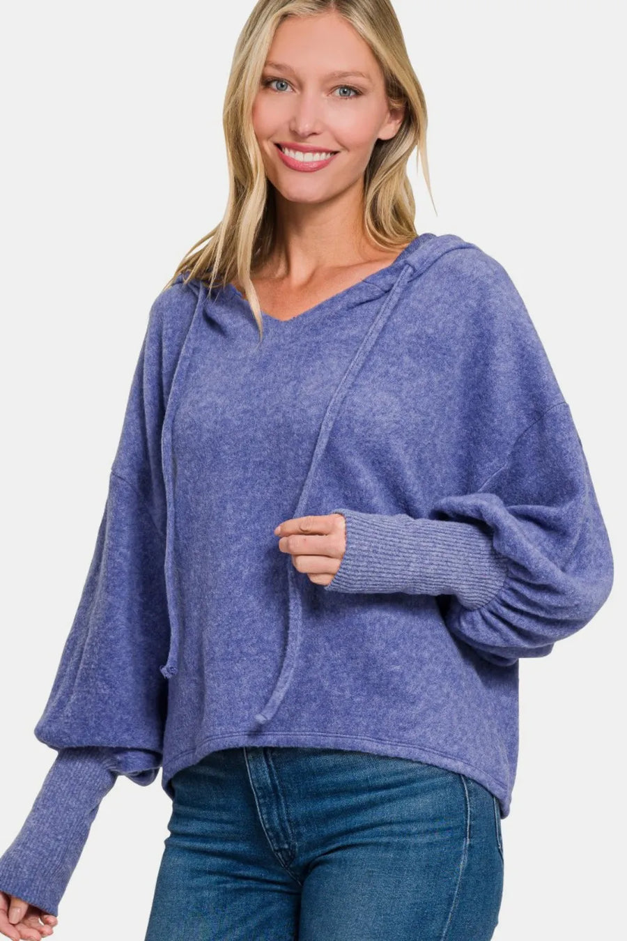 Brushed Hacci Drop Shoulder Cropped Hoodie — Marlin