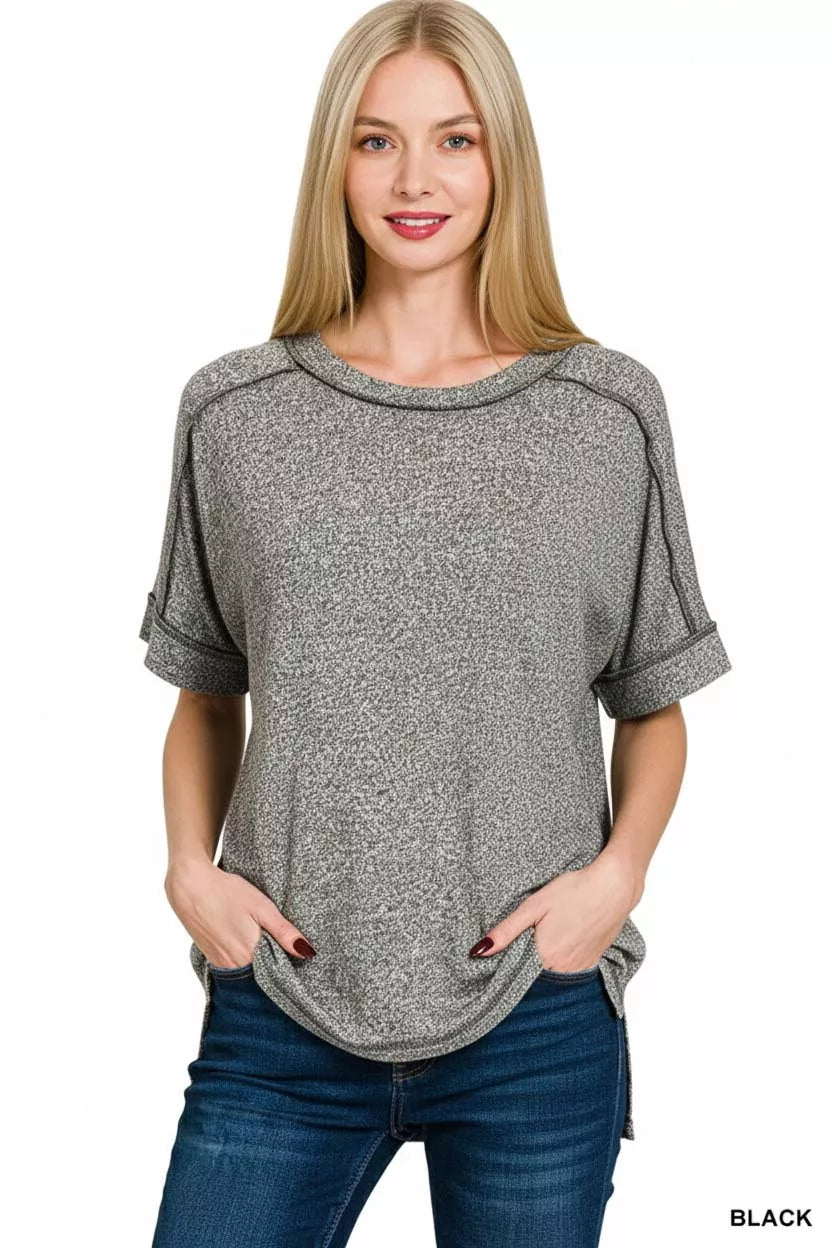 Curve Soft Melange Hacci Short Sleeve High-Low Tee