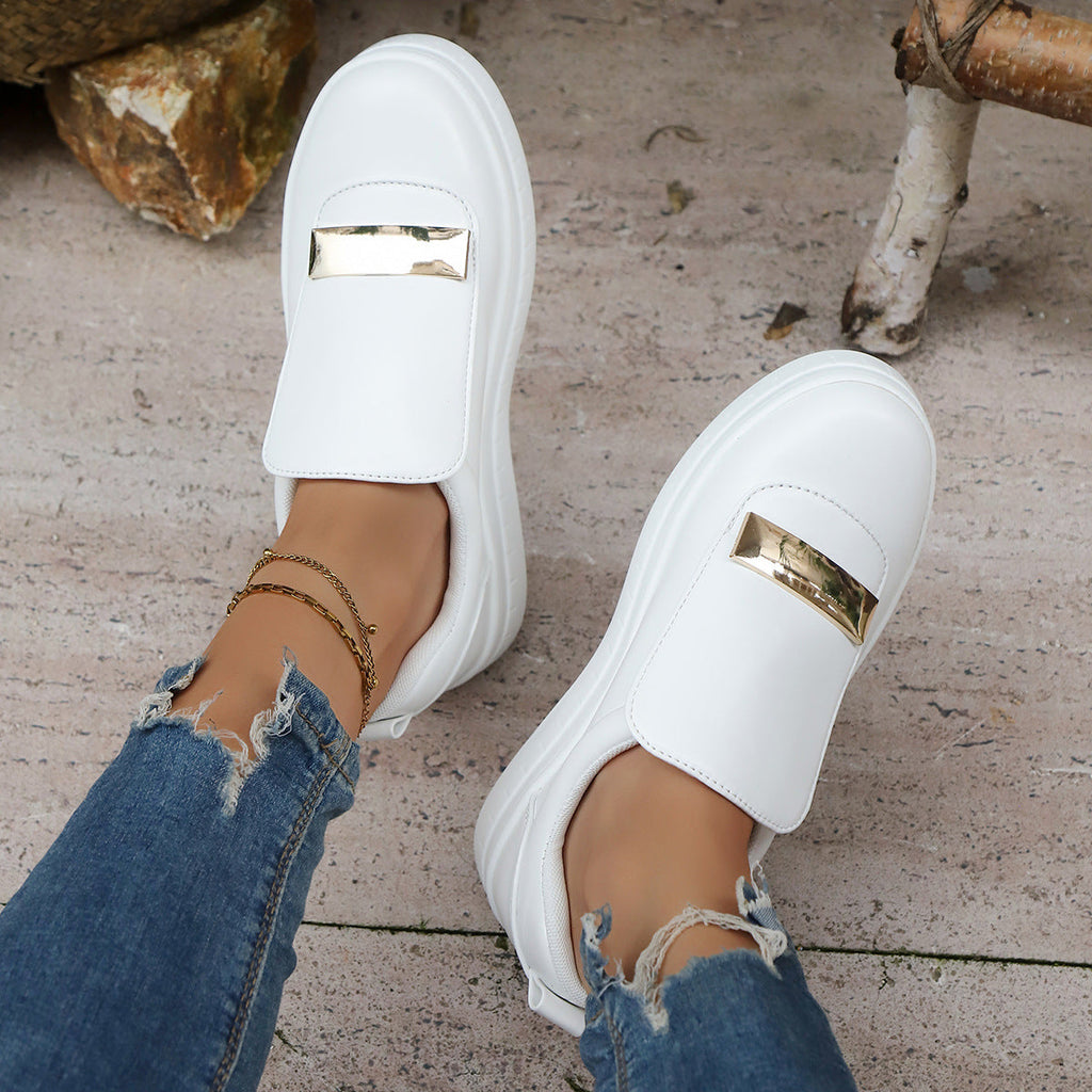 Women's Velcro Slip-On Sneakers | Thick Sole PU Leather Casual Shoes