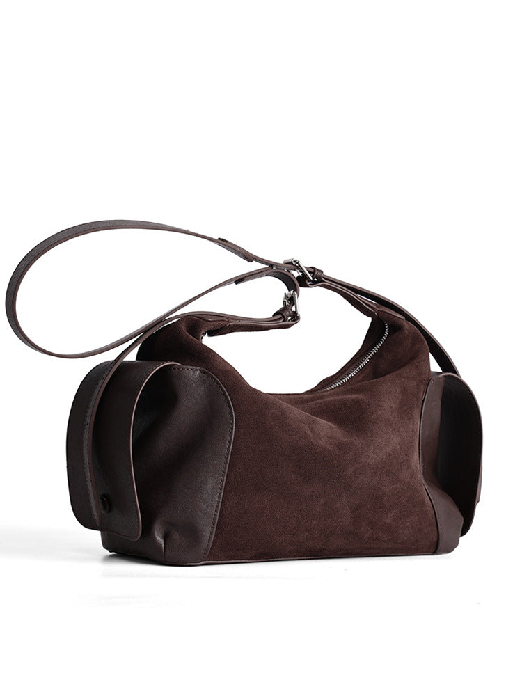 Vintage Boston Bag - Genuine Frosted Cowhide Leather Shoulder Bag with Large Capacity