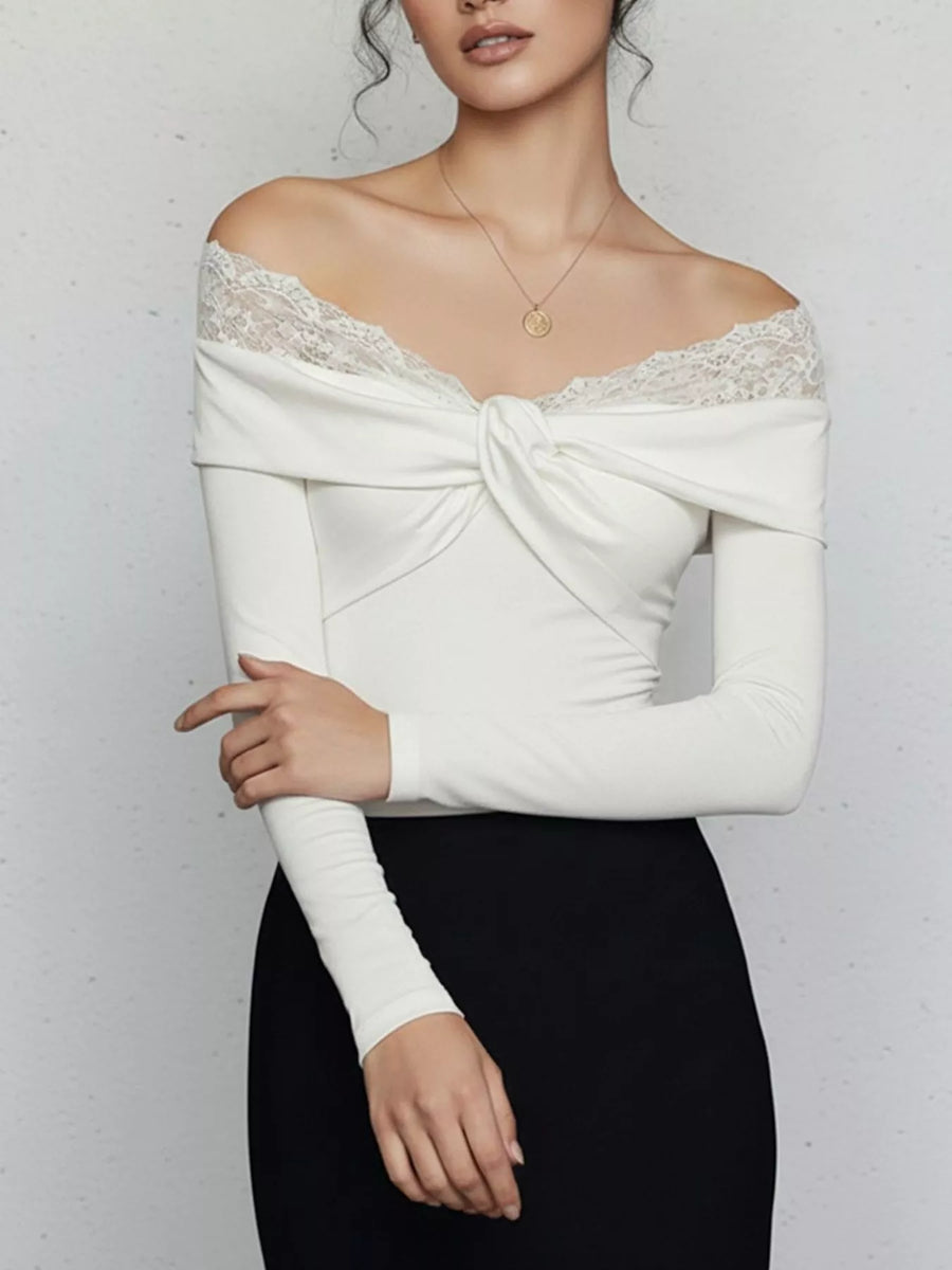 Maren Lace Detail Off-Shoulder Long-Sleeve Bodysuit