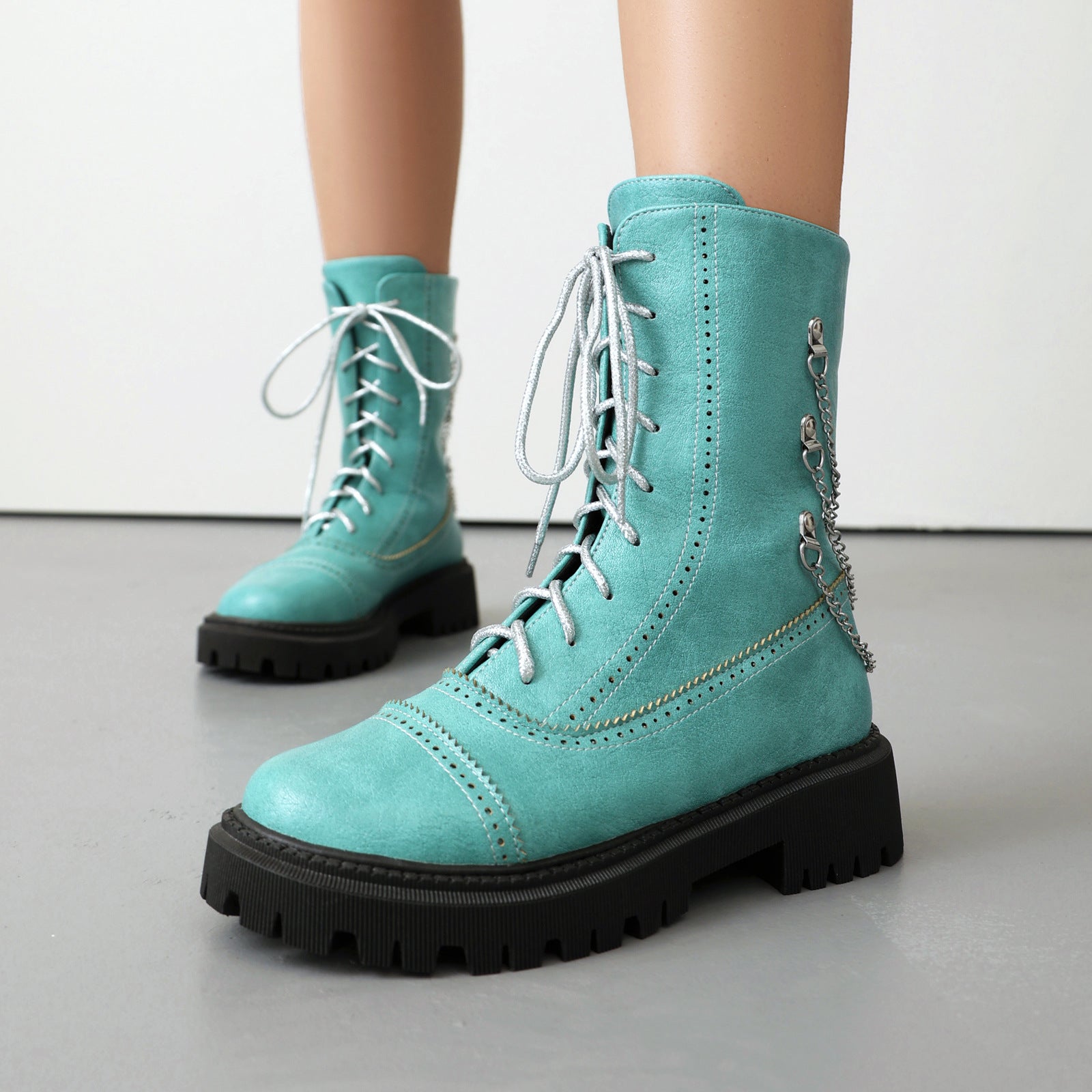 Women's Chunky Heel Mid-Calf Lace-Up Boots | Square Toe Dr. Martens Style | Sizes 35–42