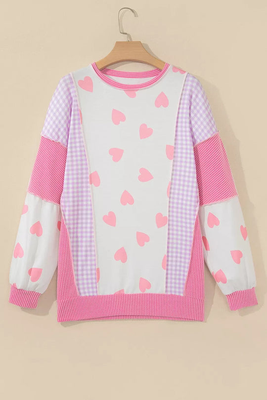 Another view: Heart Colorblock Ribbed Side-Slit Top — Pink
