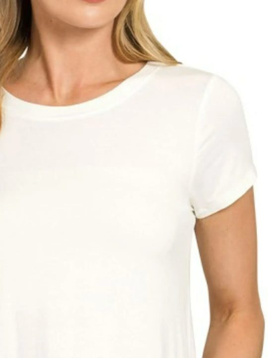 Another view: Flowy Round Hem Rayon Short Sleeve T-Shirt — Ivory