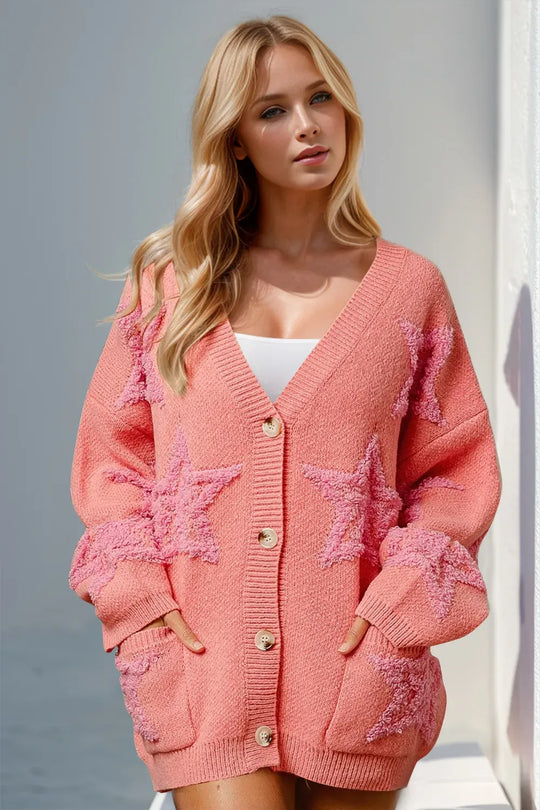 Another view: Star-Pattern Button-Up Cardigan — Full Size