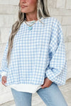 Light blue plaid drop-shoulder sweatshirt product photo
