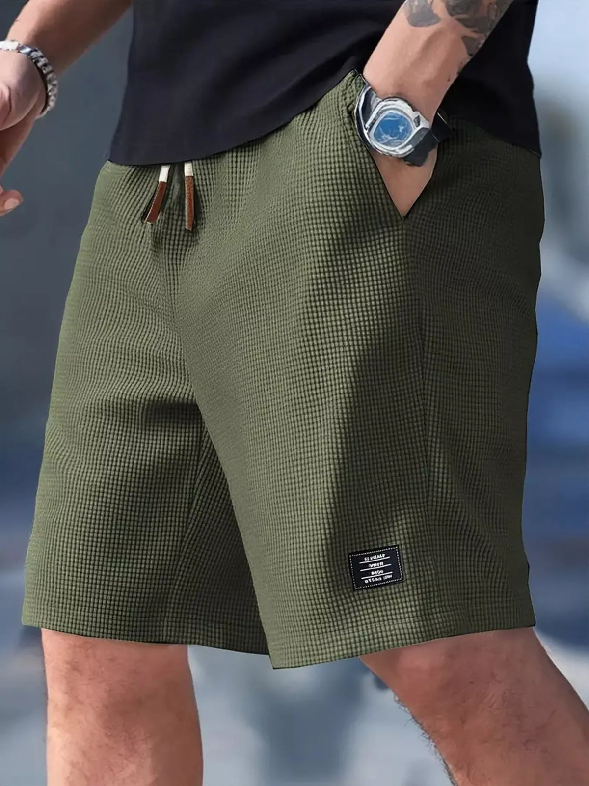 Men's Plus Size Waffle-Knit Drawstring Shorts