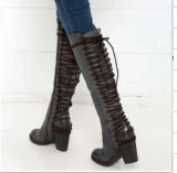 Women's Over-the-Knee Lace-Up Boots with Chunky Heels - High Heel Fashion Boots