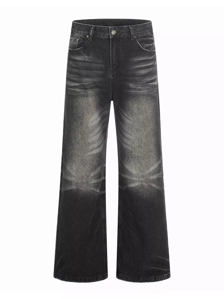 Men's Vintage Wash Wide Leg Jeans — Plus Size