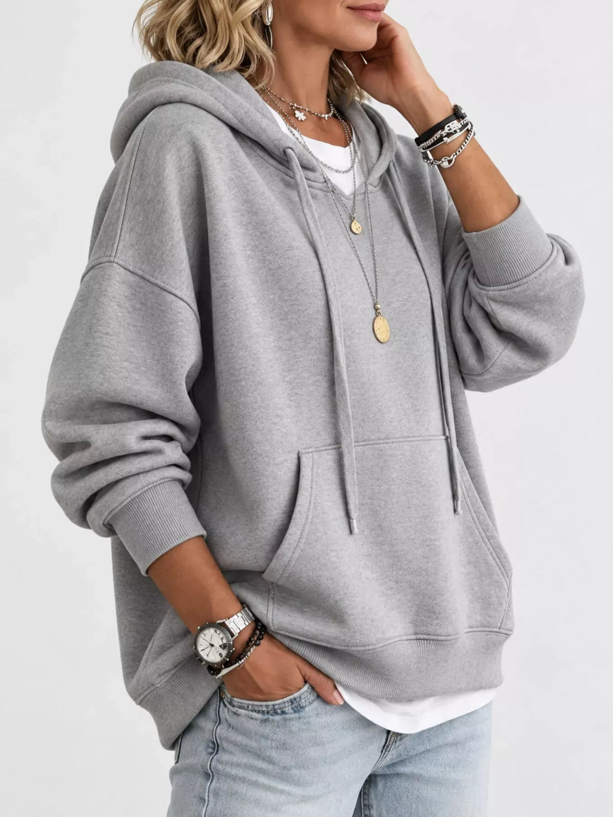 Relaxed Drop-Shoulder Drawstring Hoodie — photo 10
